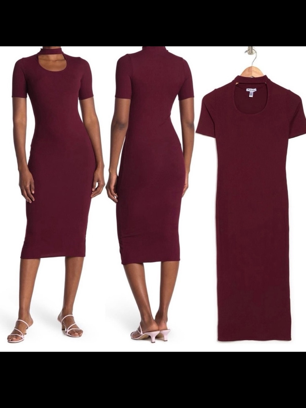 New Nordstrom love…ady Red Wine Bodycon Cut Out Rib Knit Mid Length Size XS